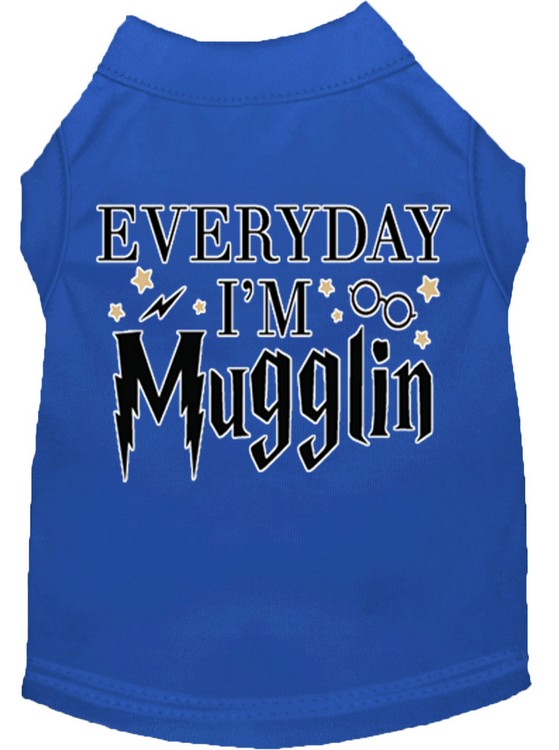 Everyday I'm Mugglin Screen Print Dog Shirt Blue XS